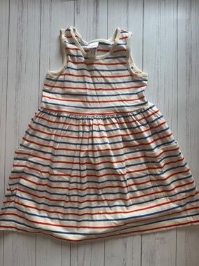 Striped Cream Tank Dress with Red & Blue Lines - Kids